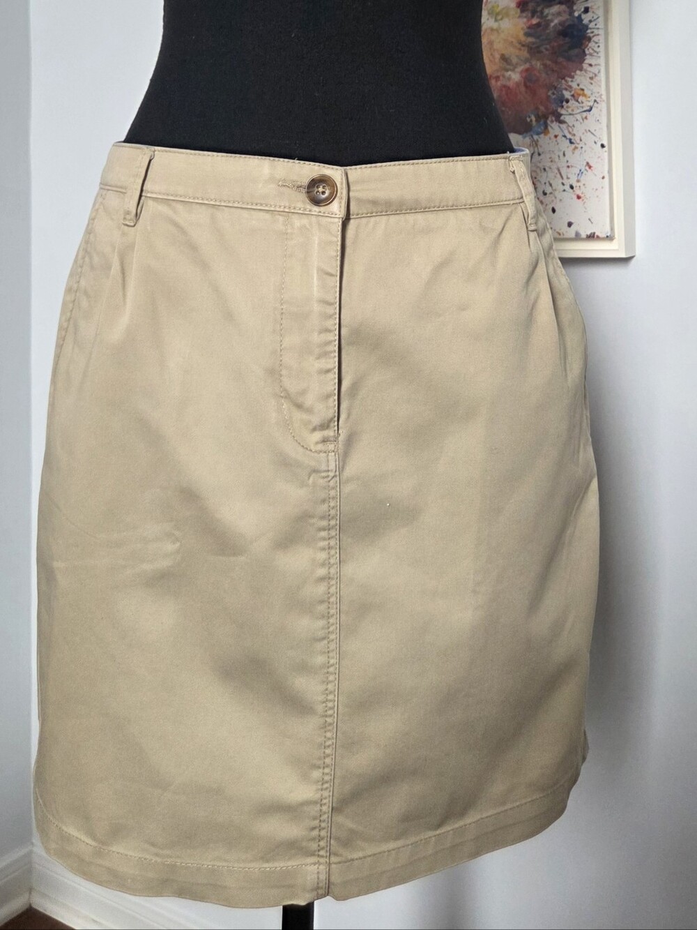 Classic Tan Midi Skirt with Front Button